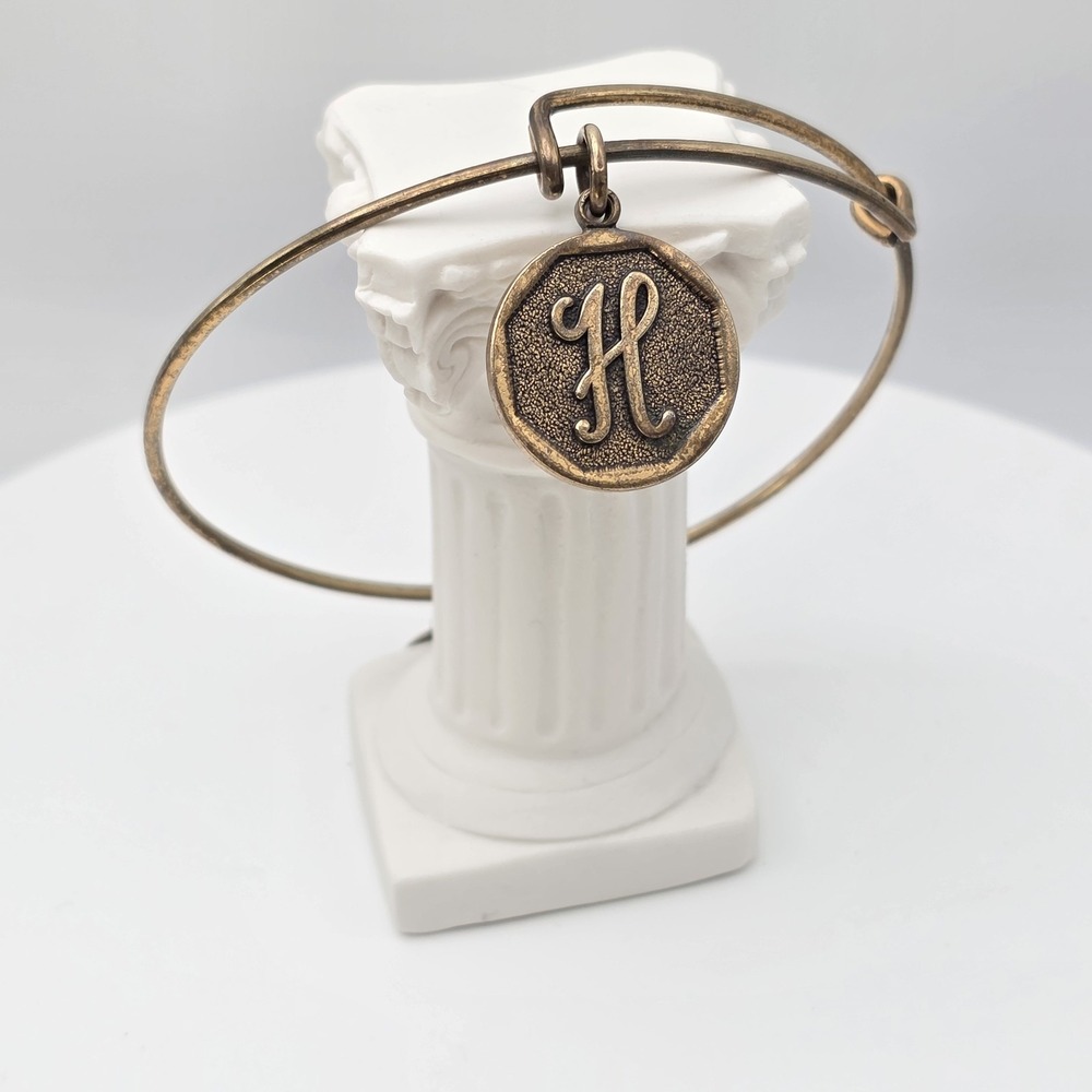 ALEX & ANI 'Initial H' Expandable Bangle Bracelet in Rafaelian Gold Made In USA